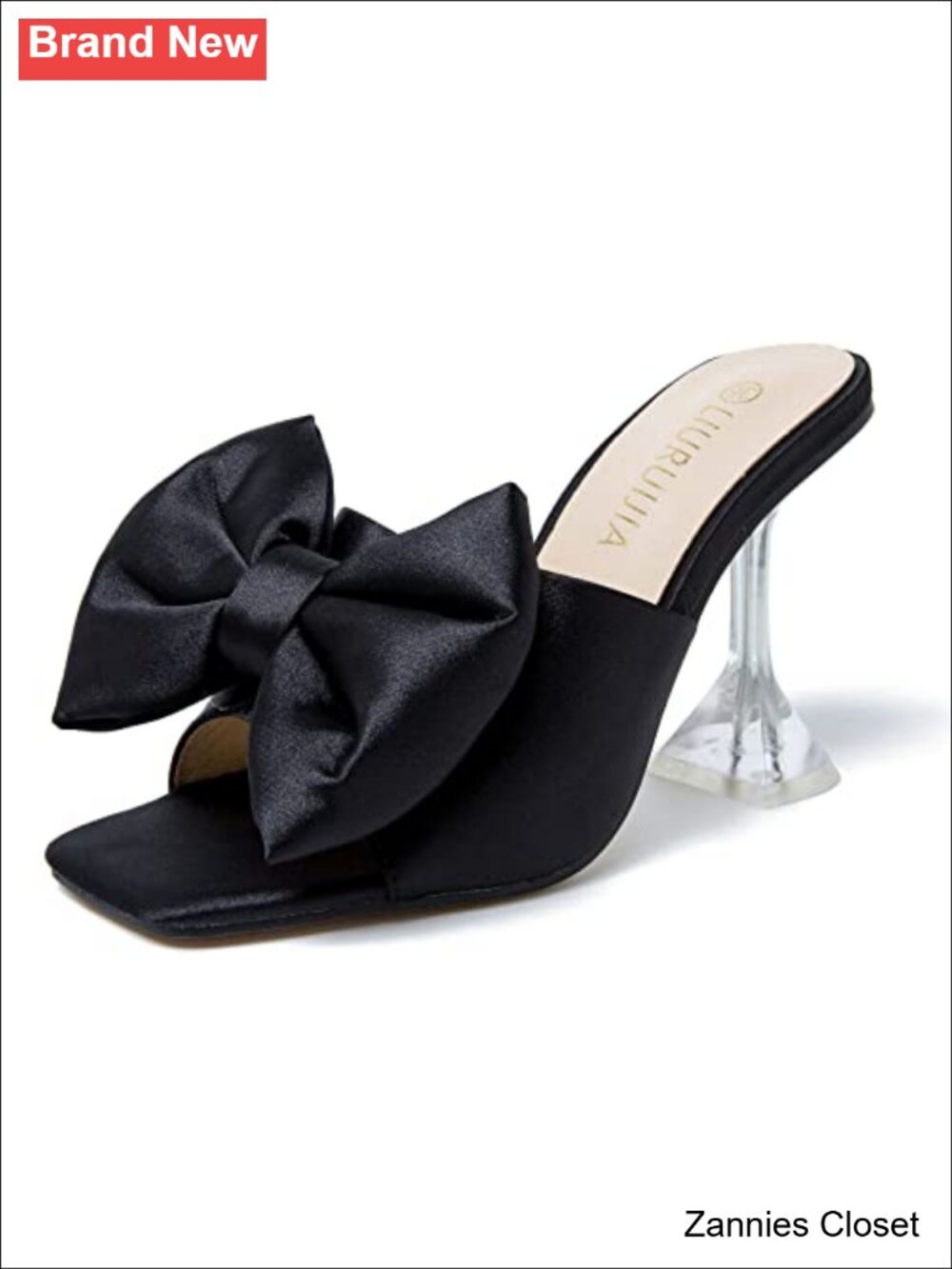 ✨ Satin Bow Mule Heels Square Open Toe Slip On Dressy Heeled Sandals